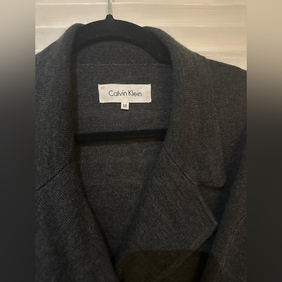 Calvin Klein Charcoal Gray Elevated Belted Wool Cardigan and Skirt set - Picture 3 of 8